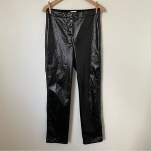 Aritzia Wilfred Shiny Pleather Pants High Rise Straight Leg Black Size 6